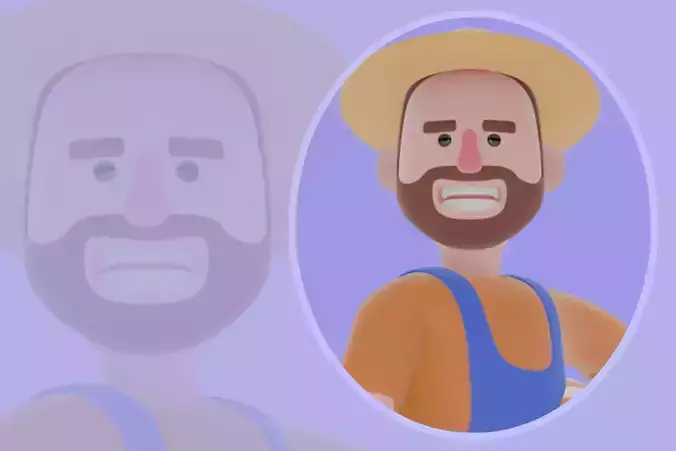 Stylized 3D Farmer Man Character - Cartoon Male Holding Ball