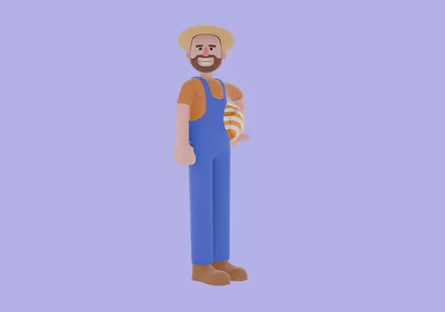 Stylized 3D Farmer Man Character - Cartoon Male Holding Ball 3D model_2