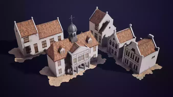 Old Batavia City Offices Townhall Static Meshes for Games