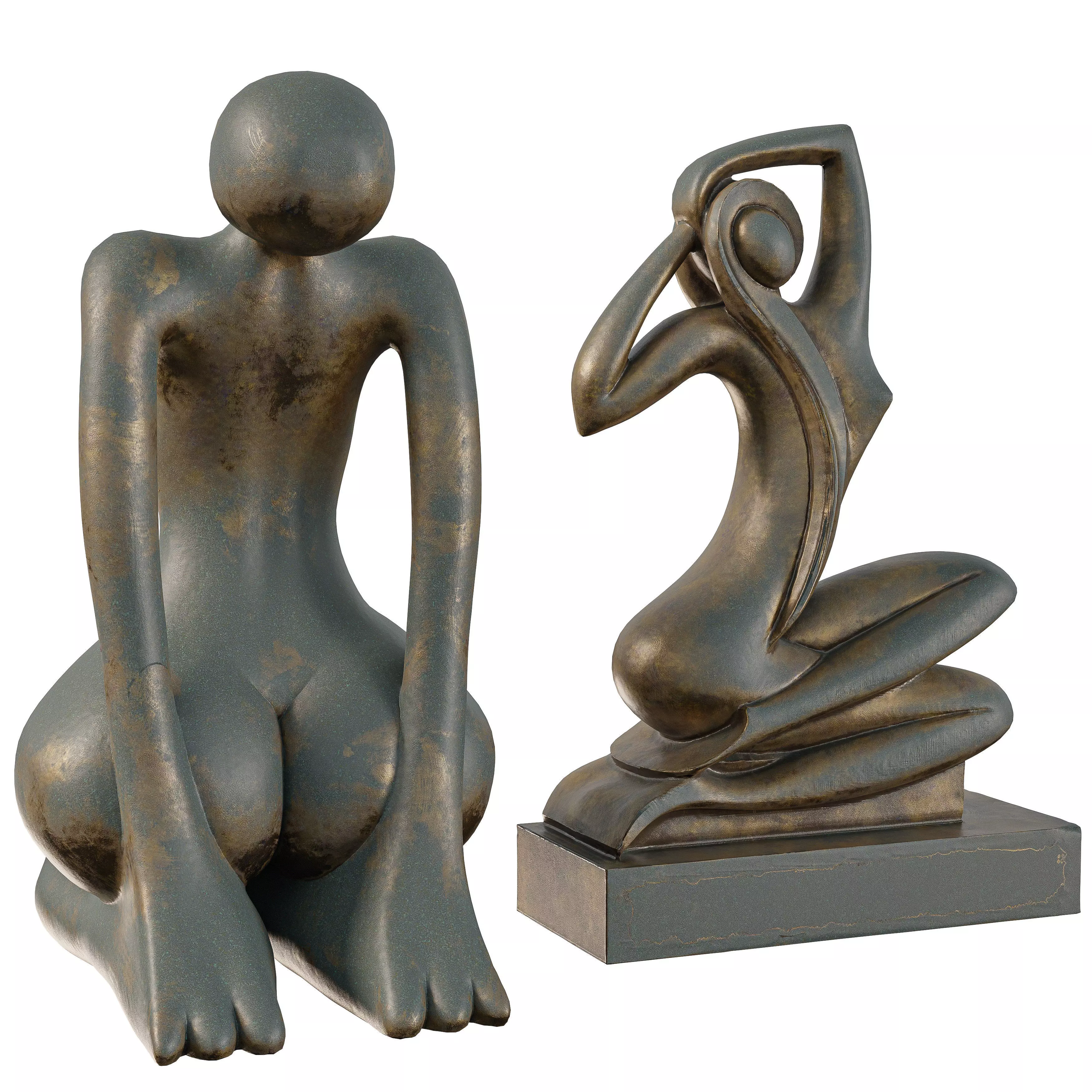 Abstract Bronze Female Figure Sculpture Low-poly 3D model_5