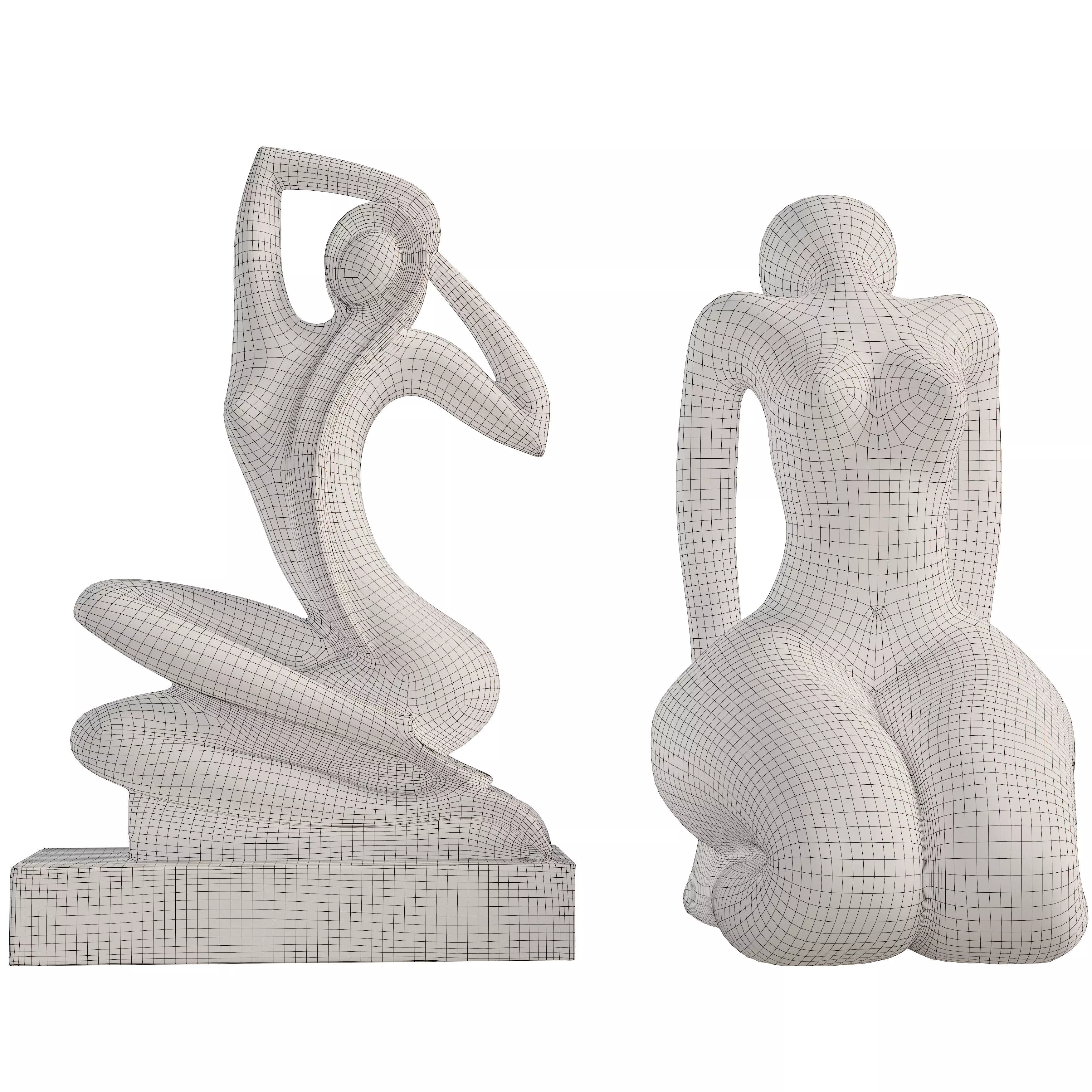 Abstract Bronze Female Figure Sculpture Low-poly 3D model_6