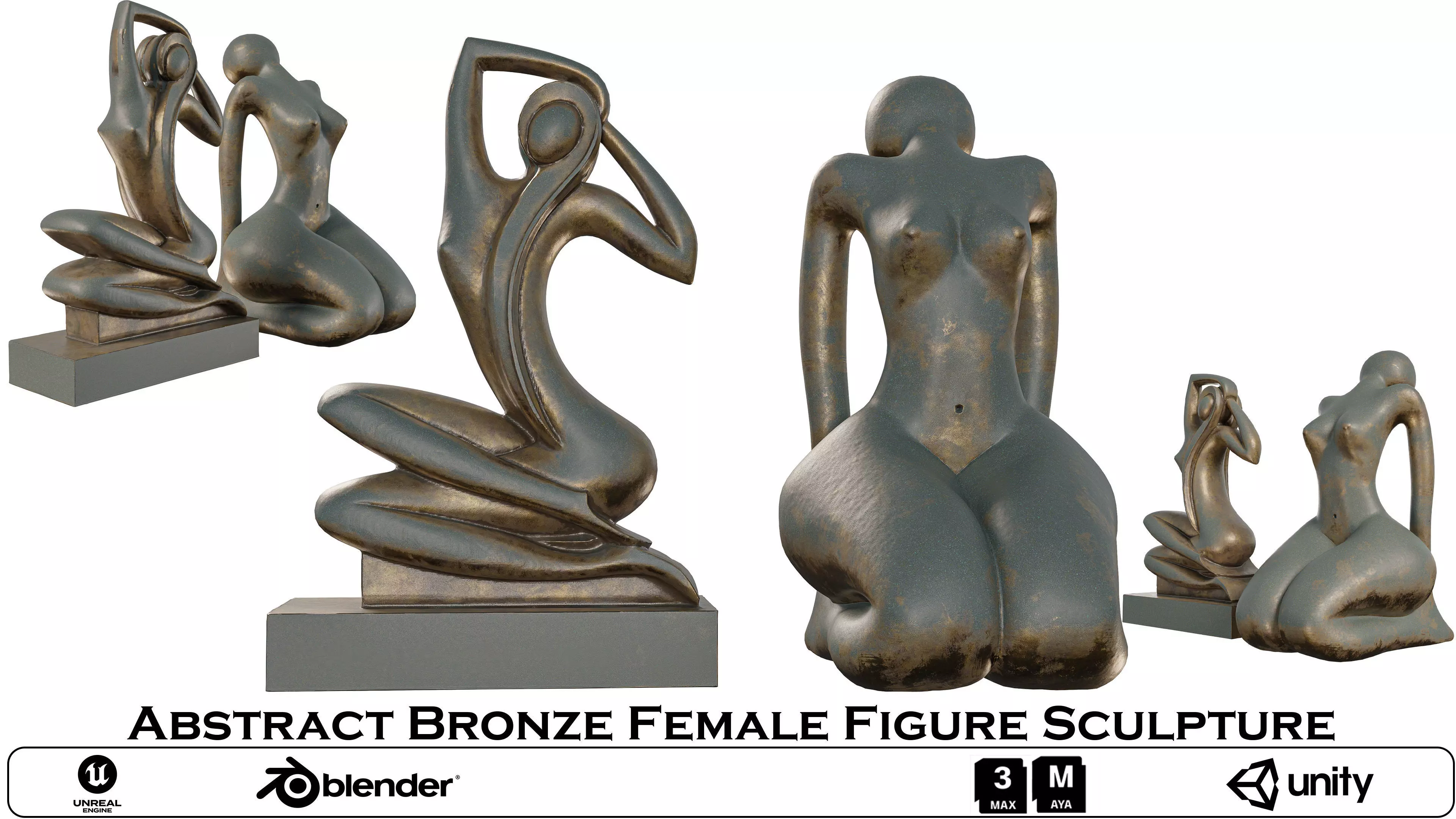 Abstract Bronze Female Figure Sculpture Low-poly 3D model_0
