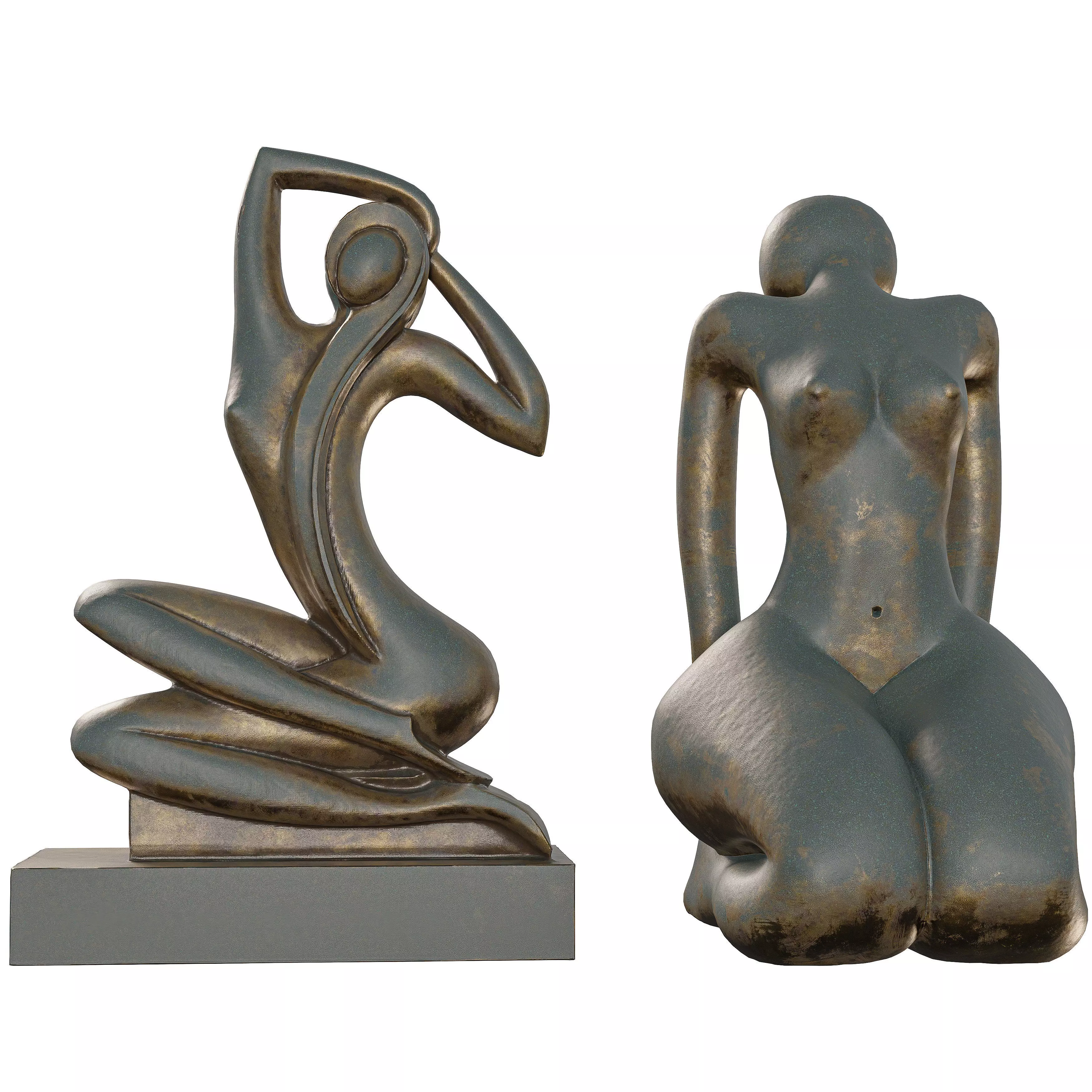 Abstract Bronze Female Figure Sculpture Low-poly 3D model_2