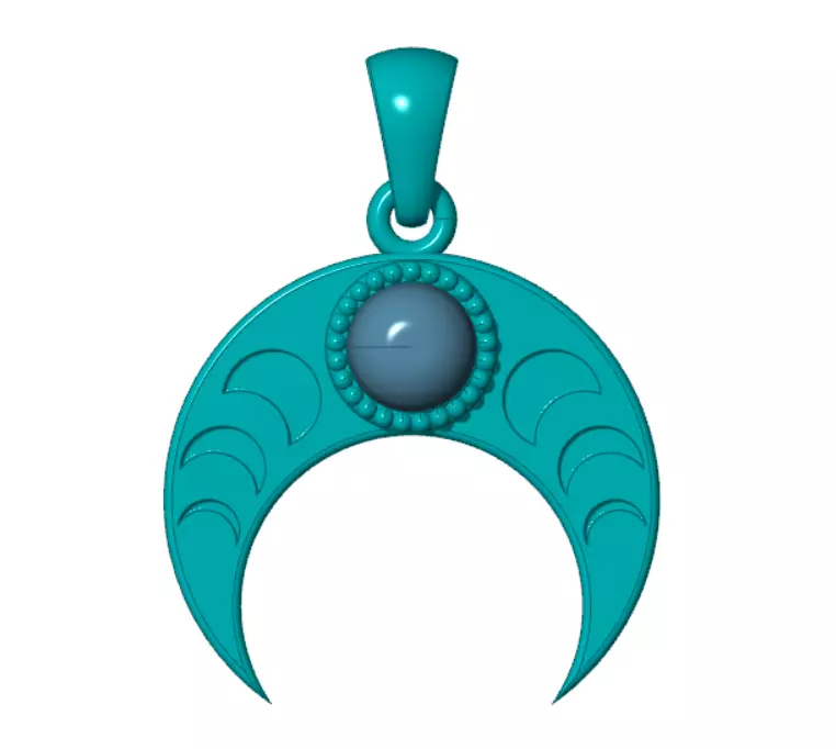 Pendant moon Crescent neclace with gem 3D print model_6