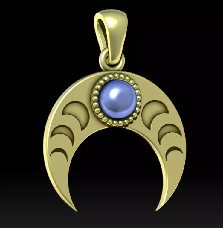 Pendant moon Crescent neclace with gem 3D print model_9