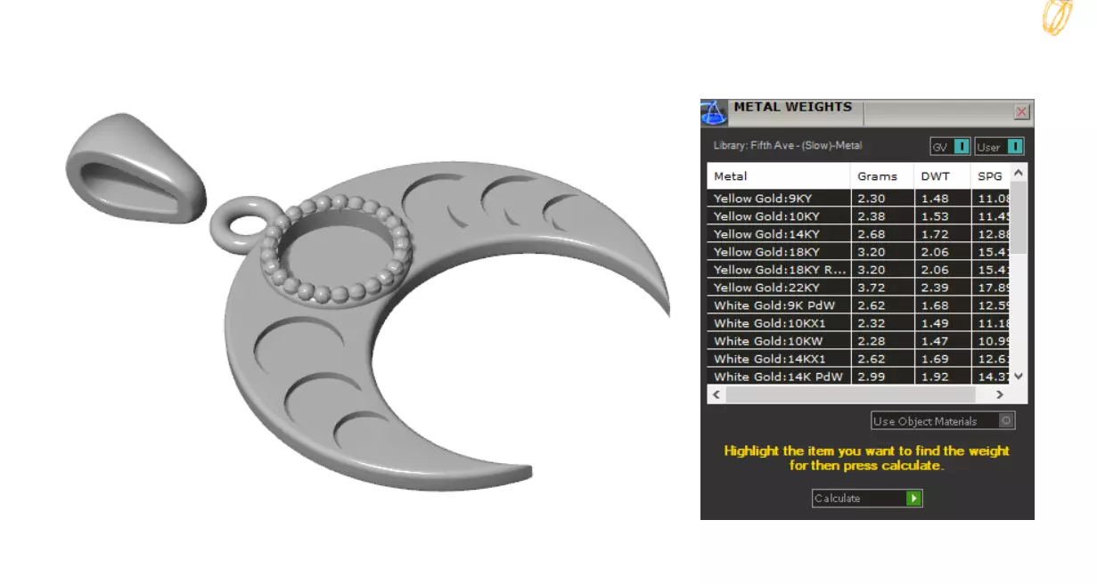 Pendant moon Crescent neclace with gem 3D print model_3