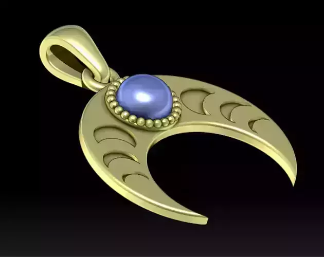 Pendant moon Crescent  neclace with gem