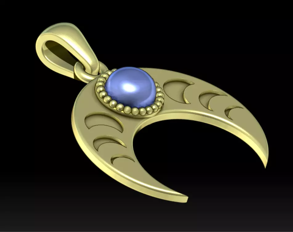Pendant moon Crescent neclace with gem 3D print model_0