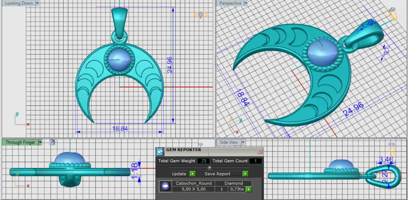 Pendant moon Crescent neclace with gem 3D print model_2