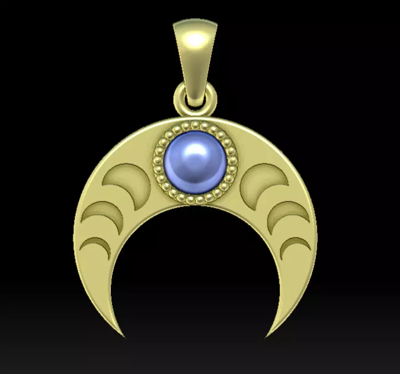 Pendant moon Crescent neclace with gem 3D print model_1