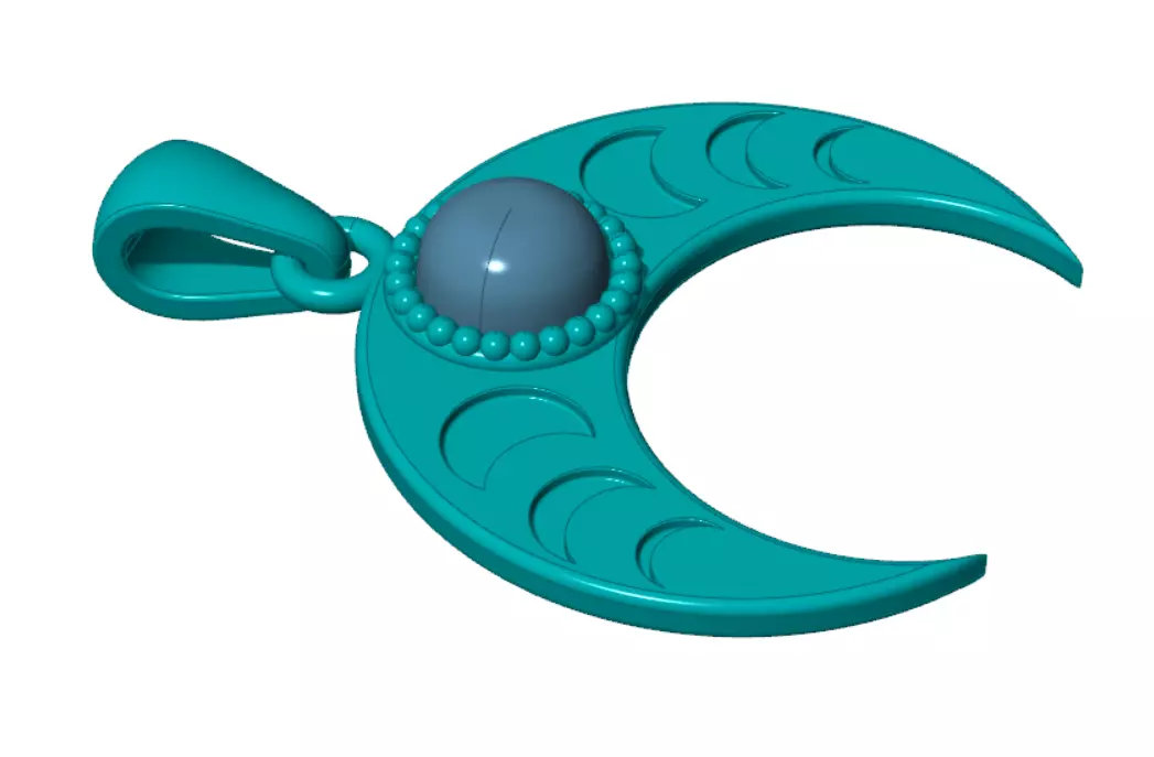 Pendant moon Crescent neclace with gem 3D print model_5