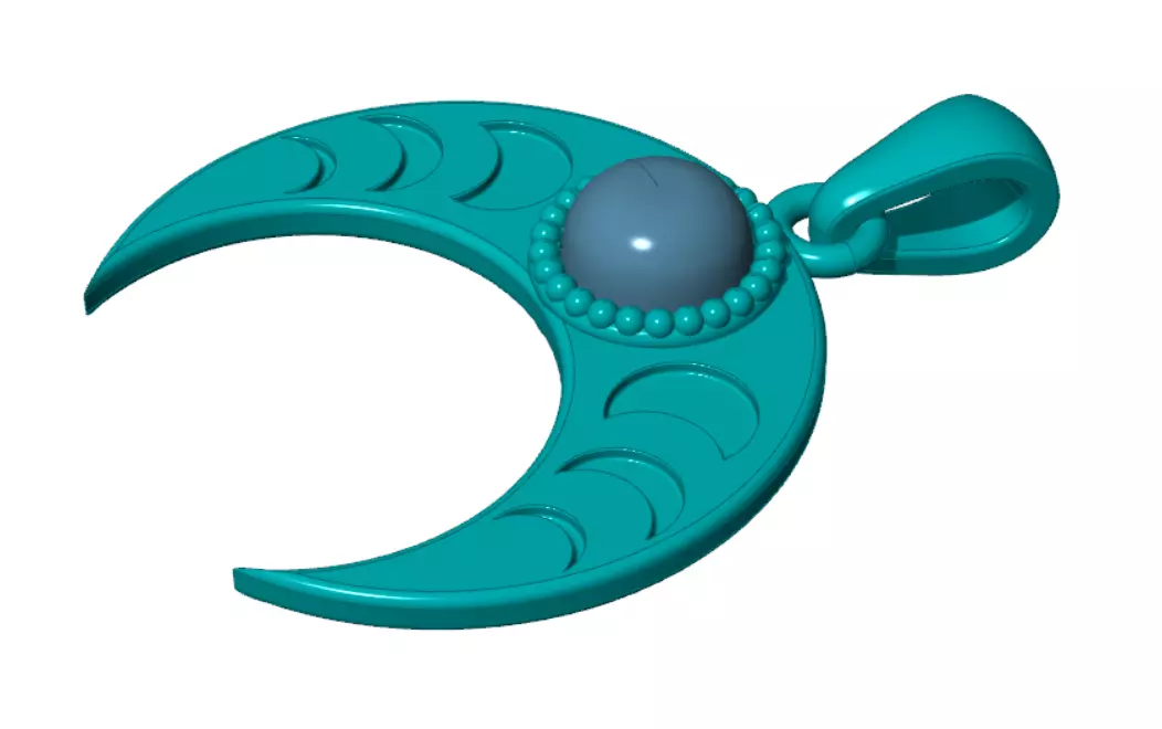 Pendant moon Crescent neclace with gem 3D print model_7