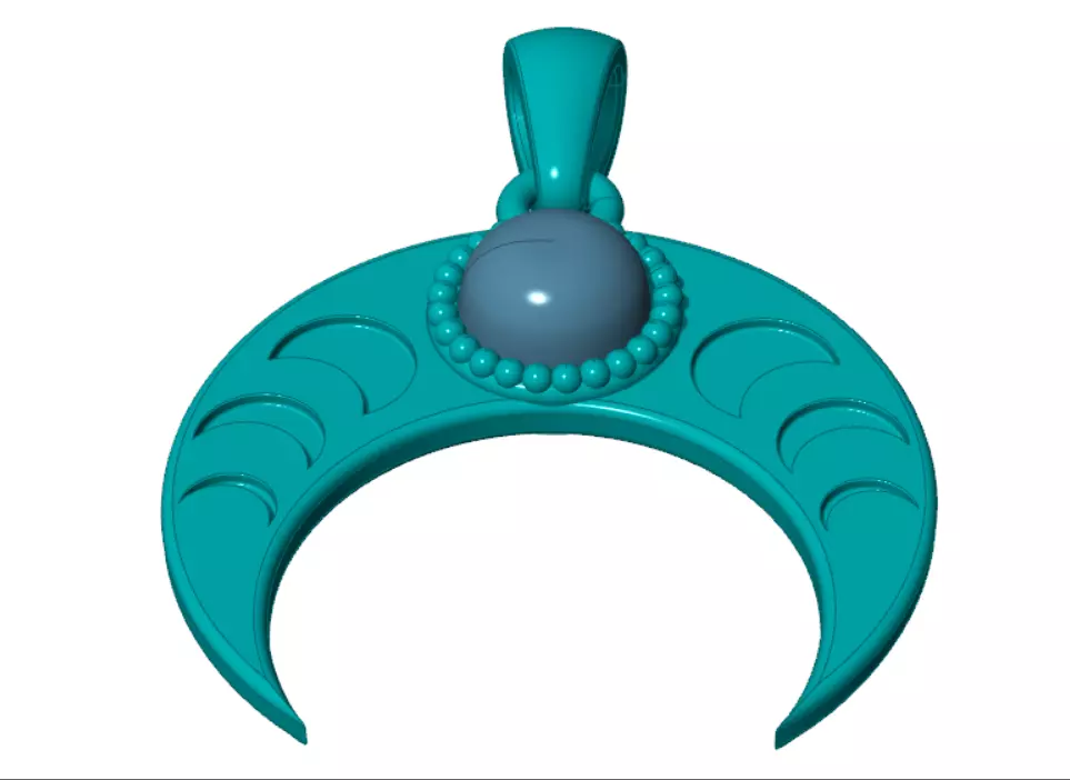 Pendant moon Crescent neclace with gem 3D print model_4