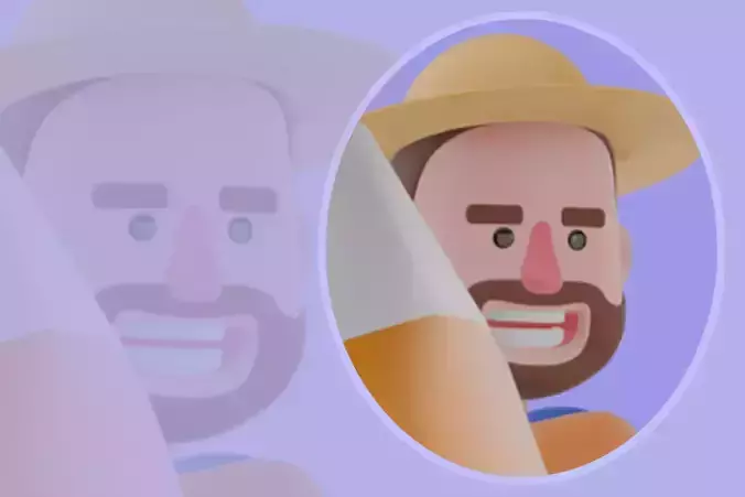 Stylized 3DFarmer Man Character-Cartoon Male Pushing Giant Ball 