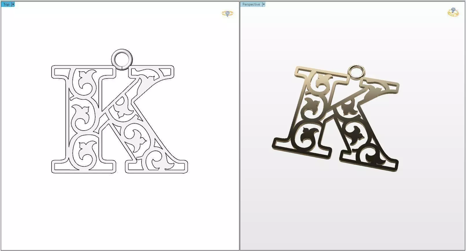 K letter pendant 3D print model_0