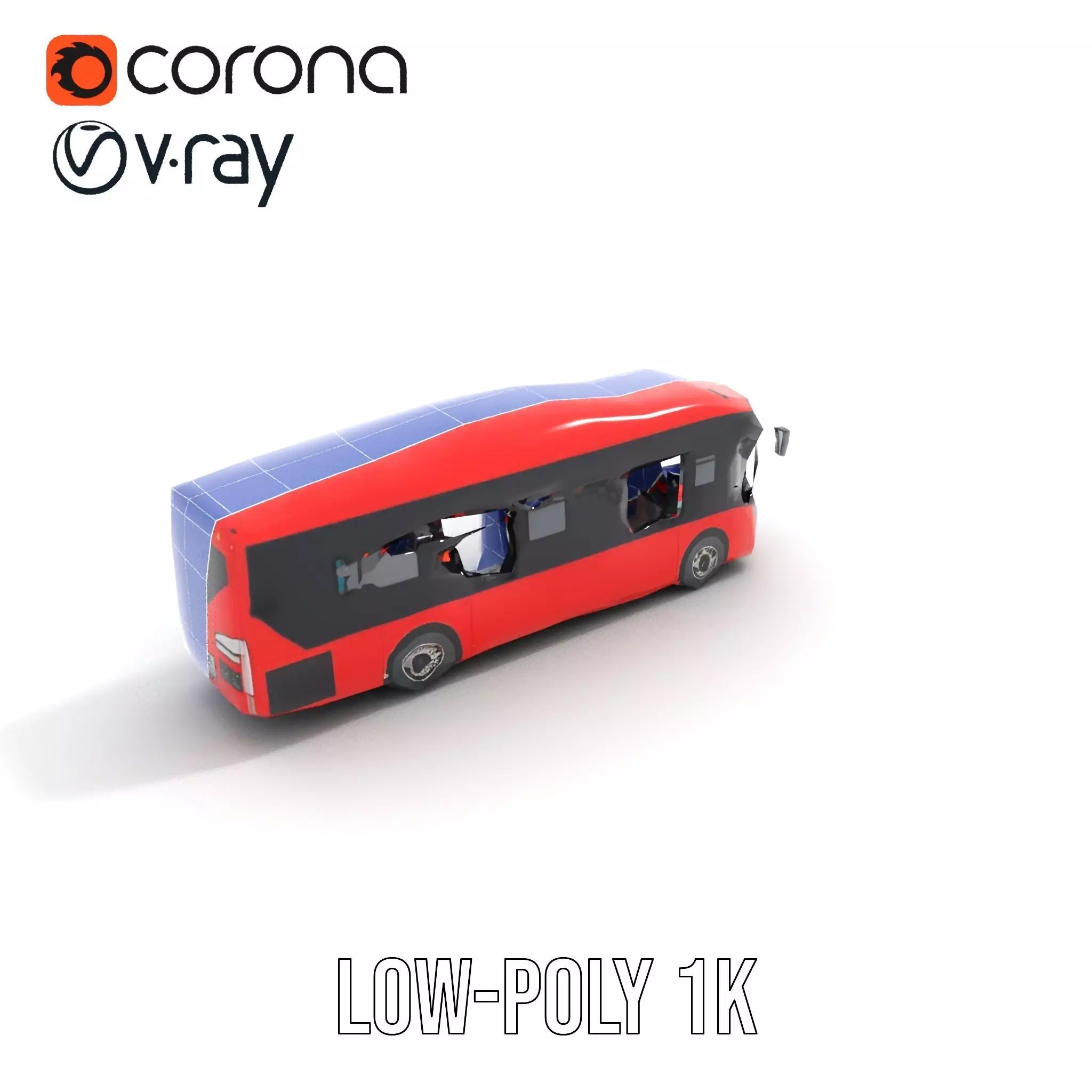 Urban Red Bus model pack Low-poly 3D model_31