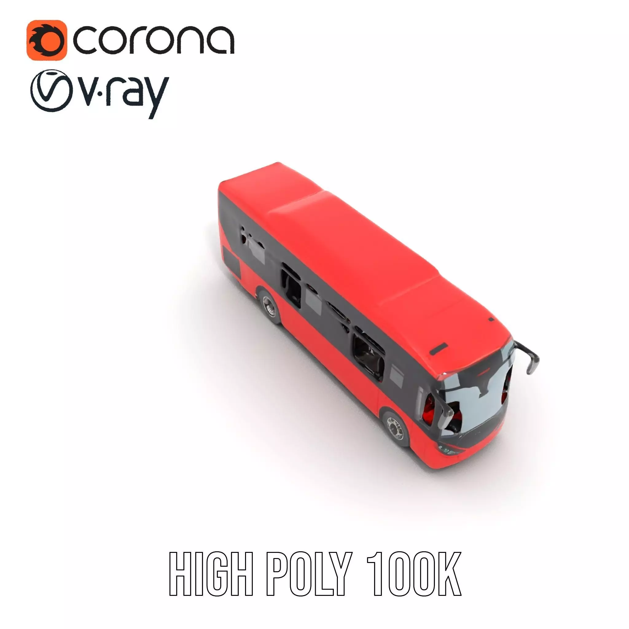 Urban Red Bus model pack Low-poly 3D model_12