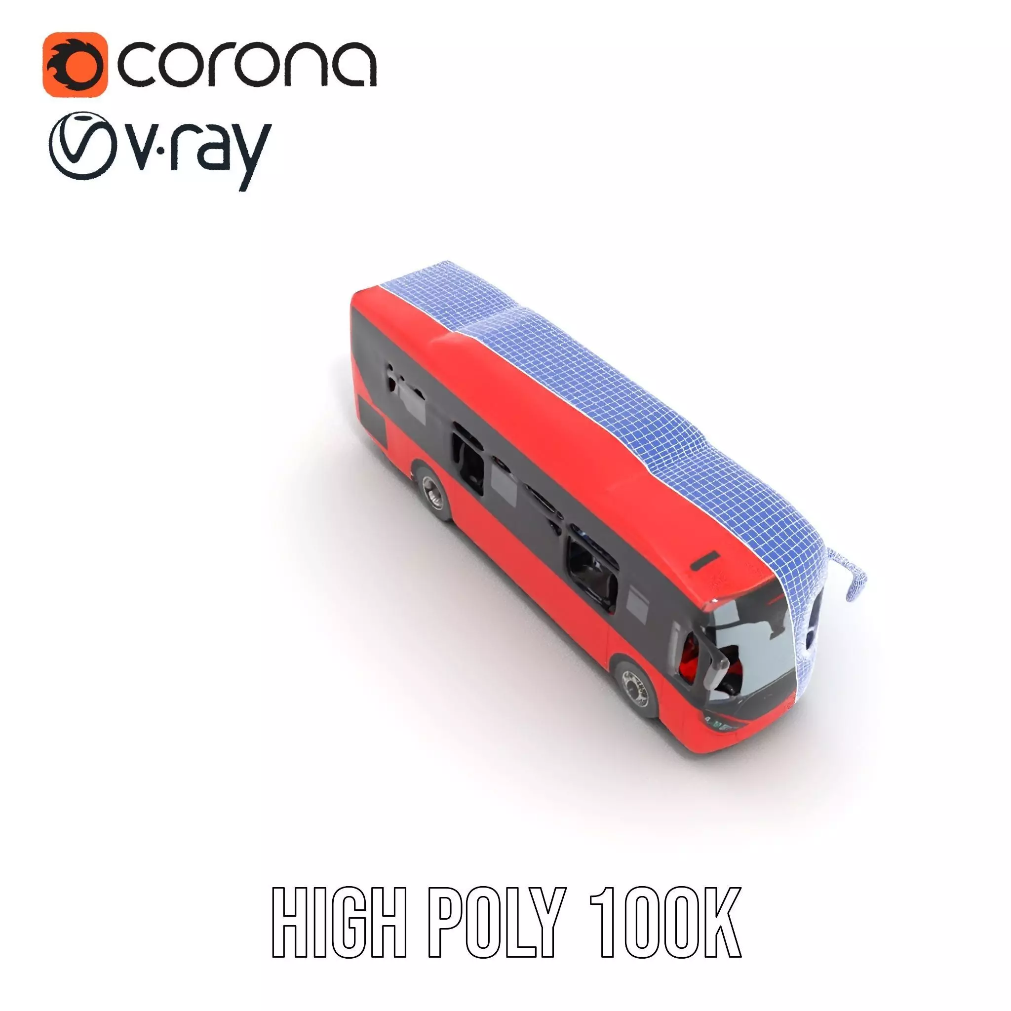 Urban Red Bus model pack Low-poly 3D model_32