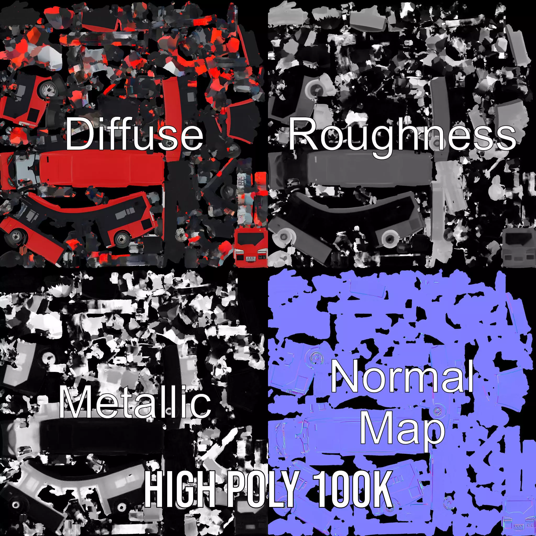 Urban Red Bus model pack Low-poly 3D model_4