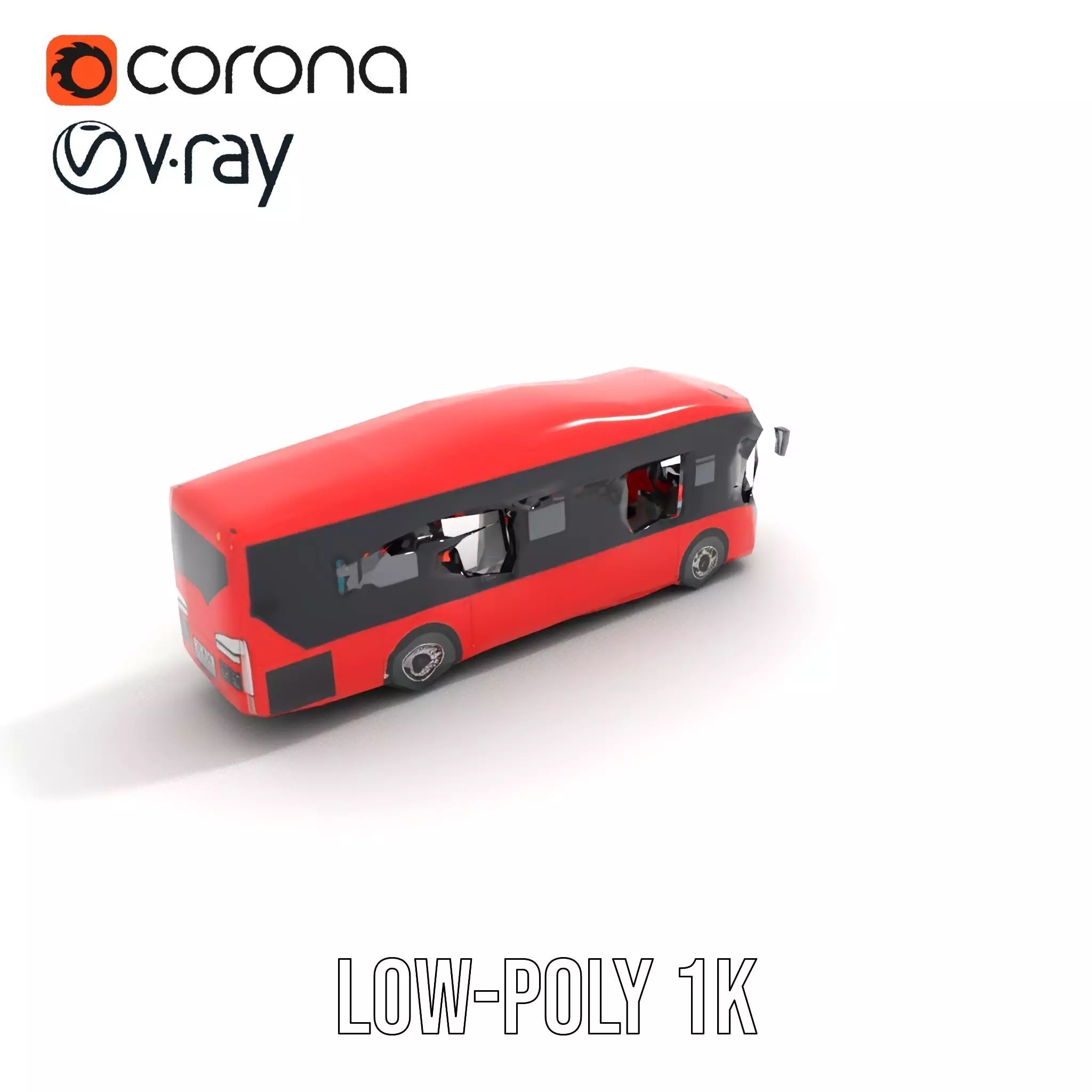 Urban Red Bus model pack Low-poly 3D model_22