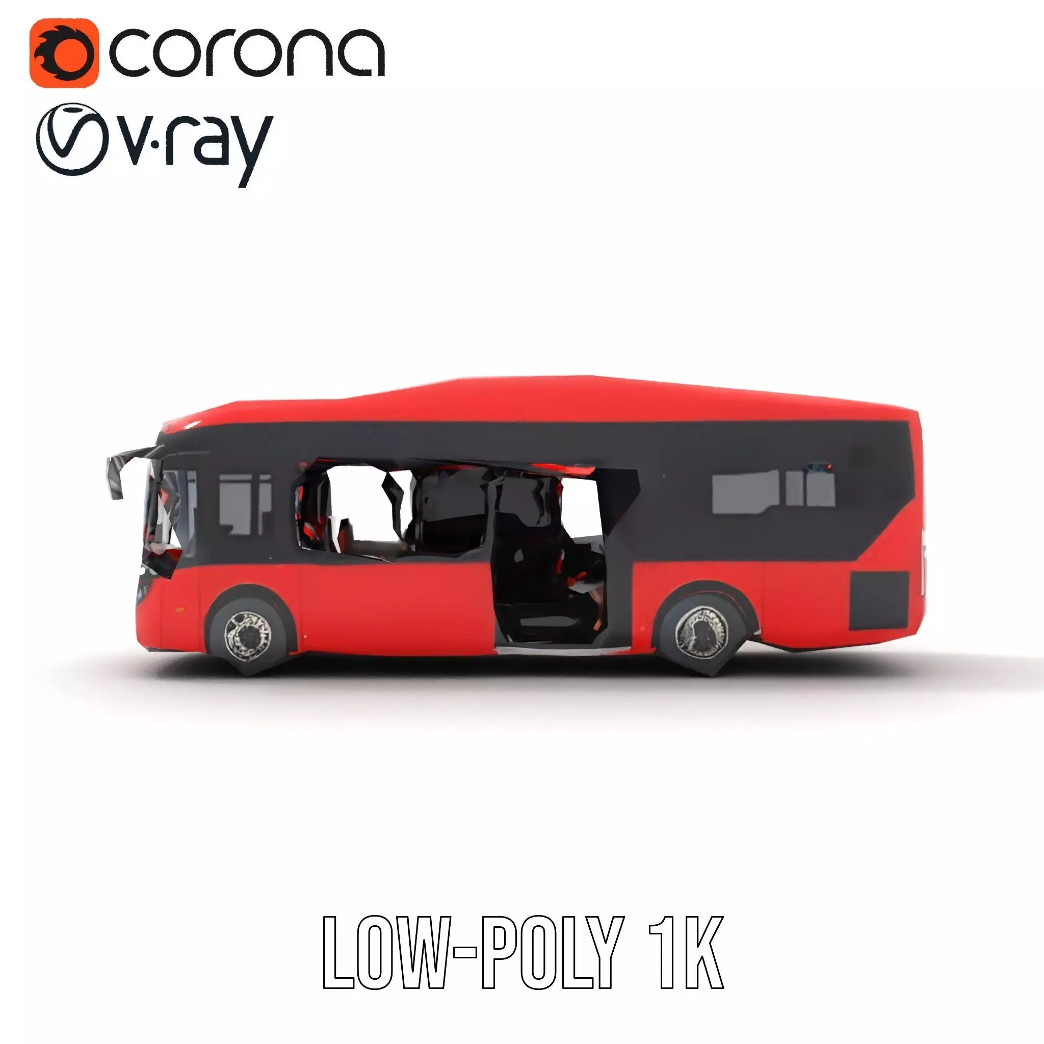 Urban Red Bus model pack Low-poly 3D model_9