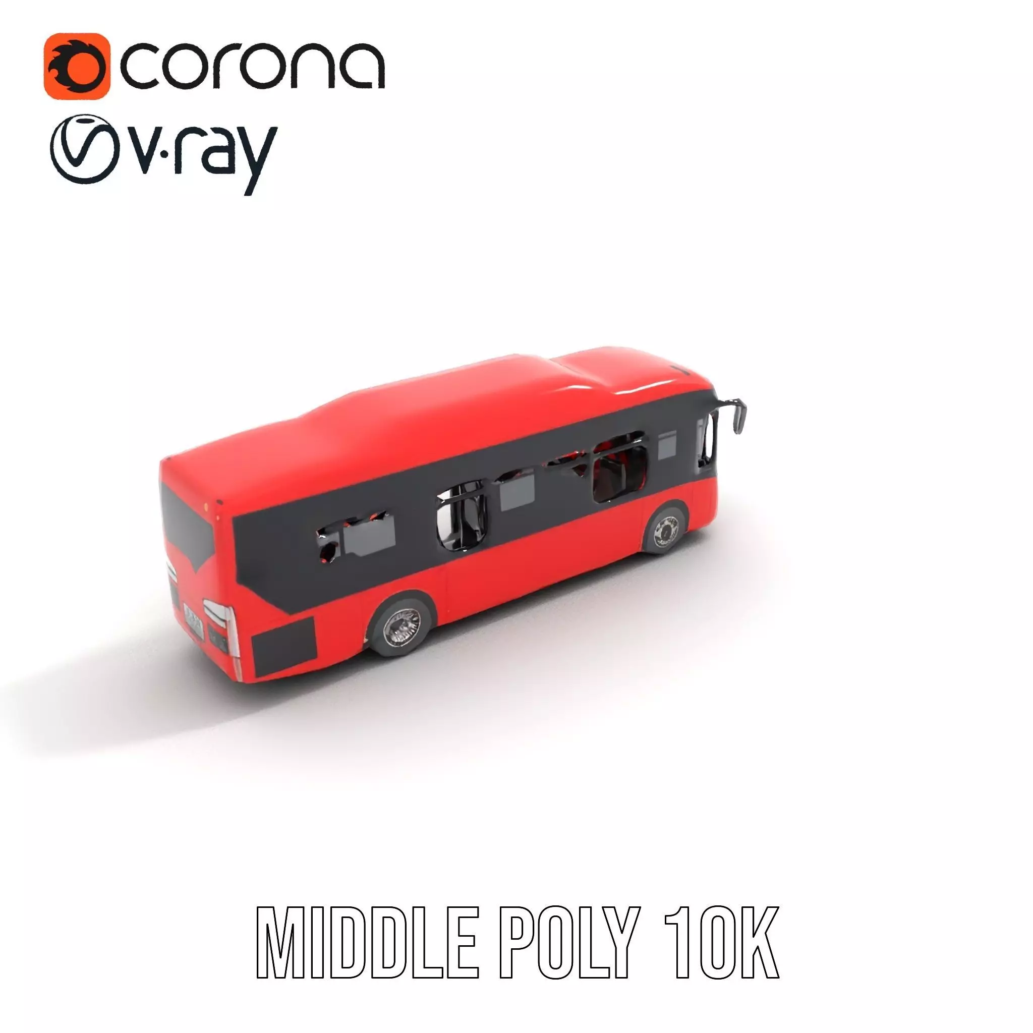 Urban Red Bus model pack Low-poly 3D model_10