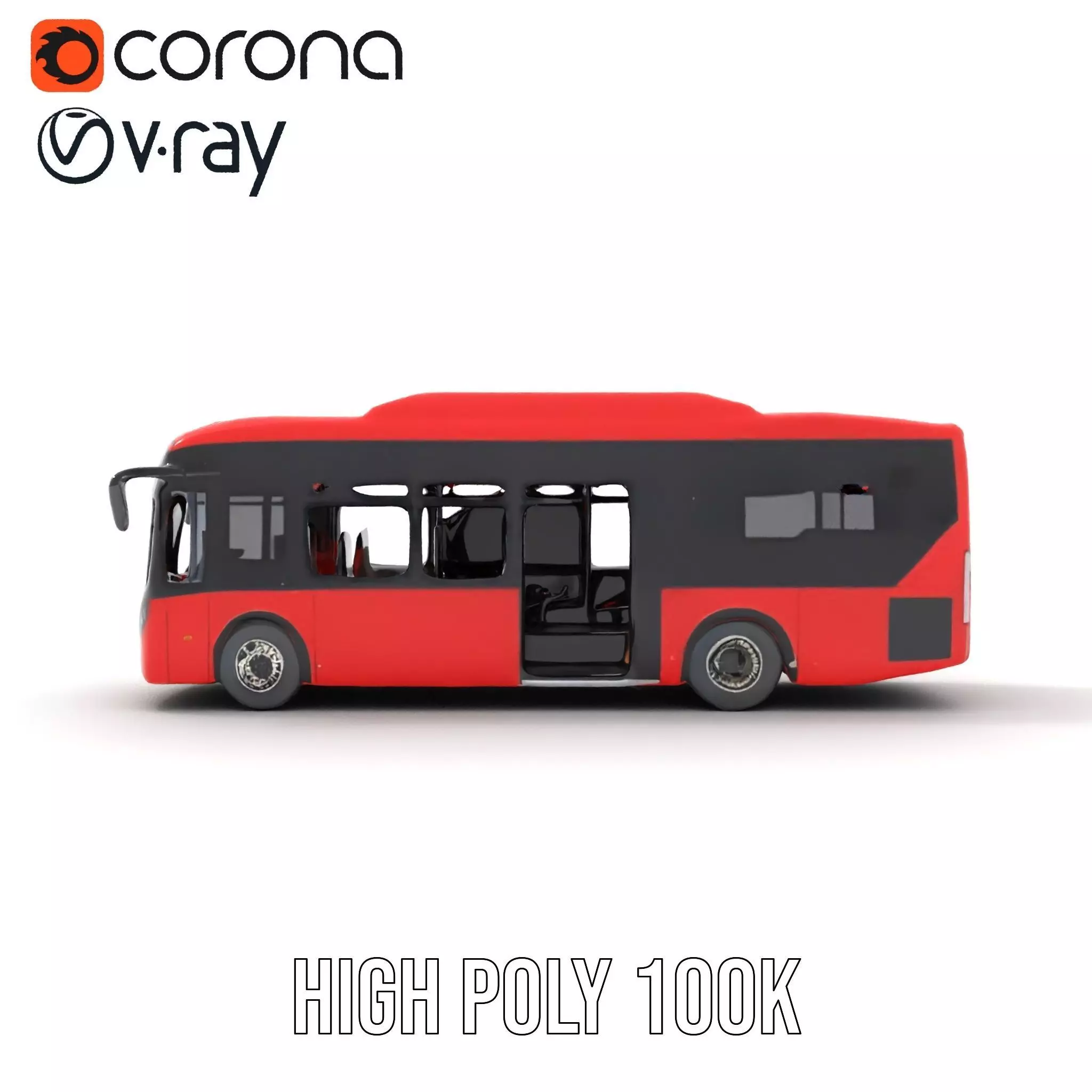 Urban Red Bus model pack Low-poly 3D model_20