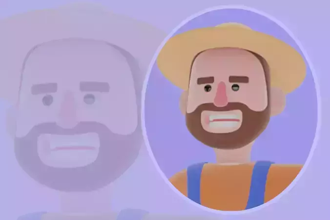 Stylized 3D Farmer Man Character - Running with Pizza Gift Box 