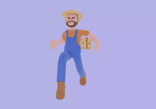 Stylized 3D Farmer Man Character - Running with Pizza Gift Box  3D model_2