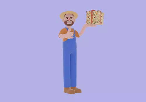 Stylized 3D Farmer Man Character - Cartoon Male with Gift Box 3D model_2