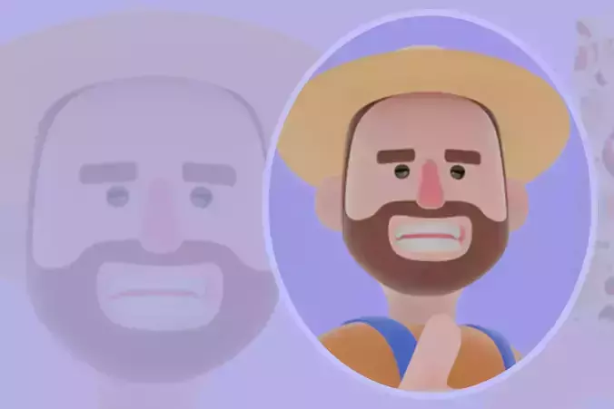 Stylized 3D Farmer Man Character - Cartoon Male with Gift Box 