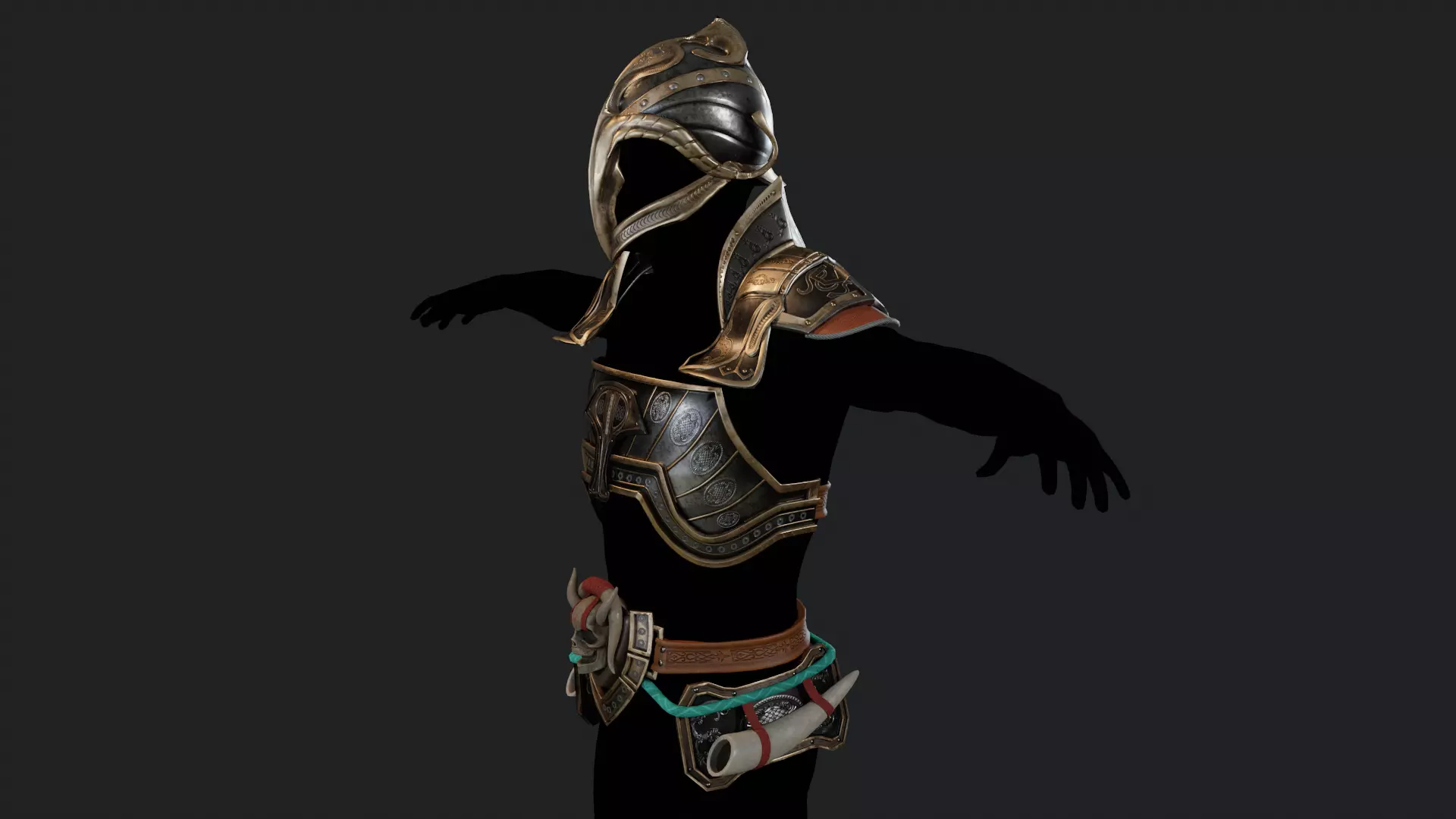 Metal Armor Set Low-poly 3D model_7