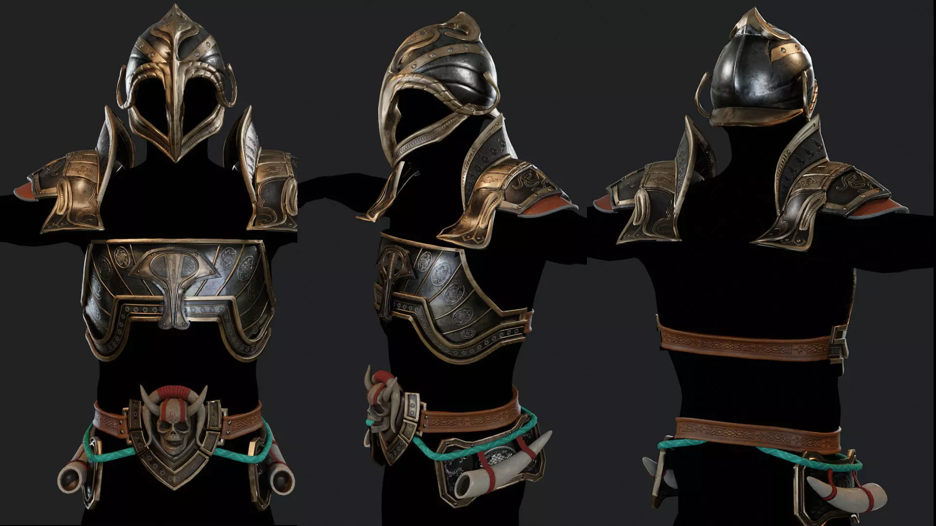 Metal Armor Set Low-poly 3D model_0