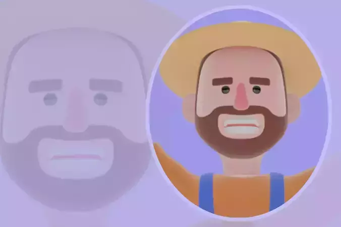 Stylized 3D Farmer Man Character-Cartoon Jumping with Gift Box 