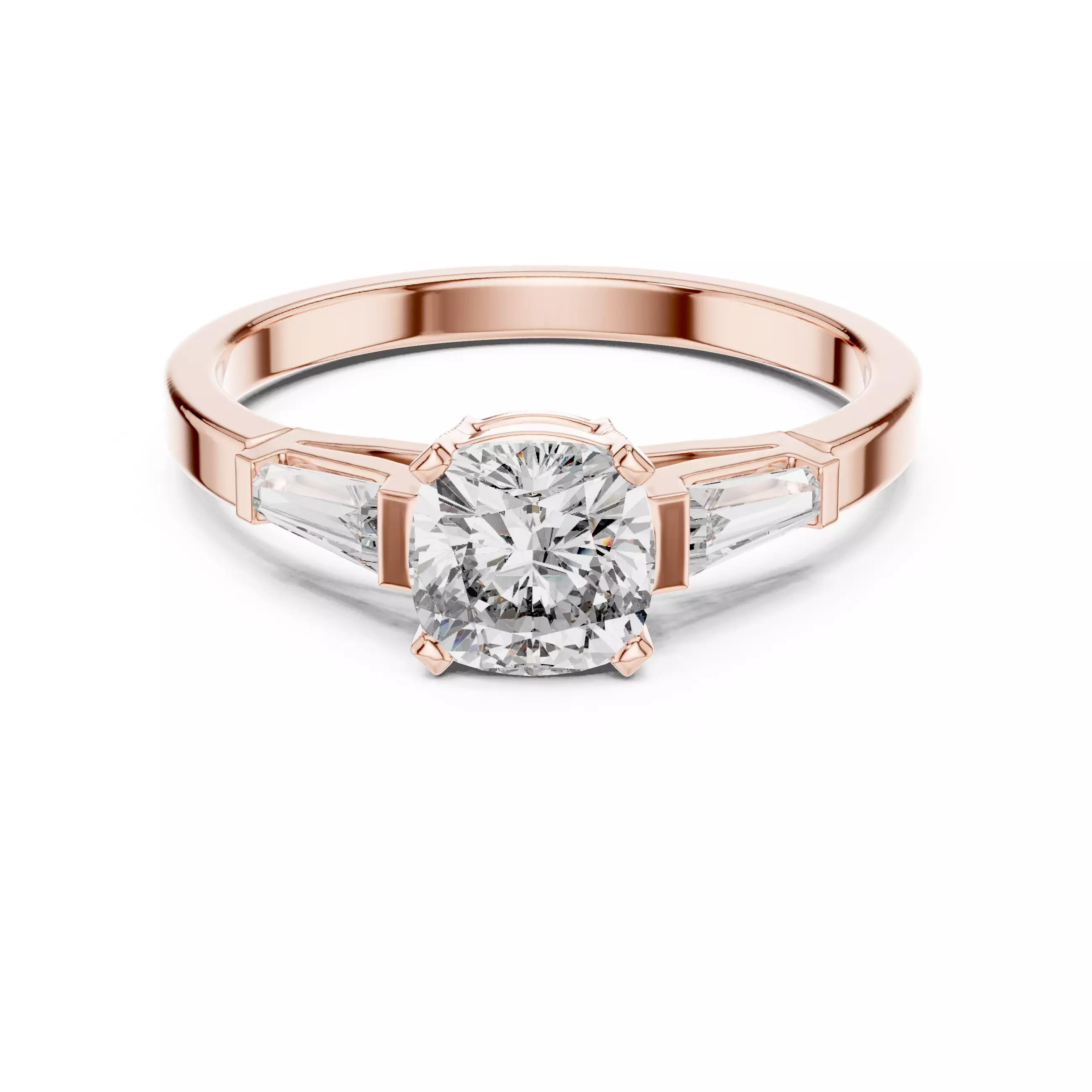 Three Stone Round and Taper Baguette Wedding Ring 3DM STL Video 3D print model_0