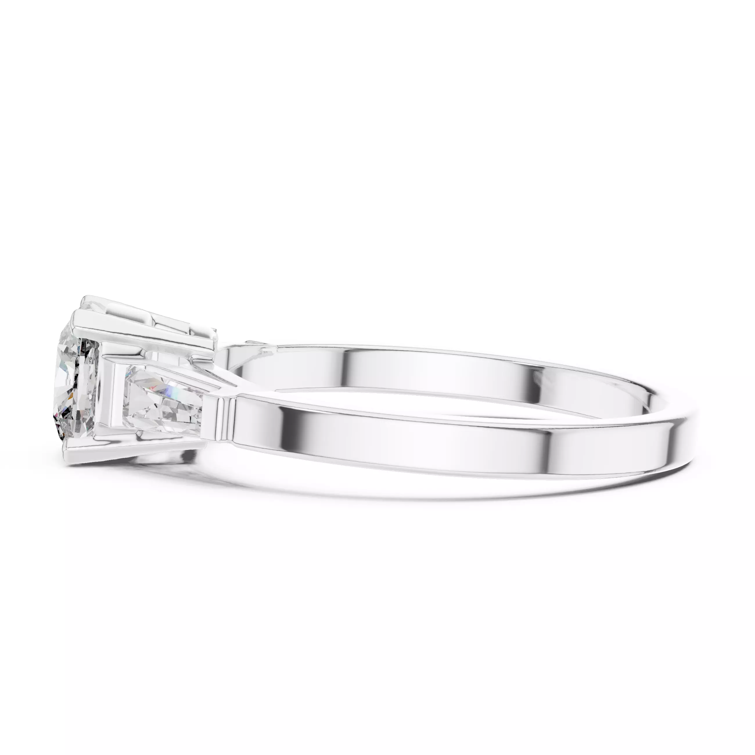 Three Stone Round and Taper Baguette Wedding Ring 3DM STL Video 3D print model_11