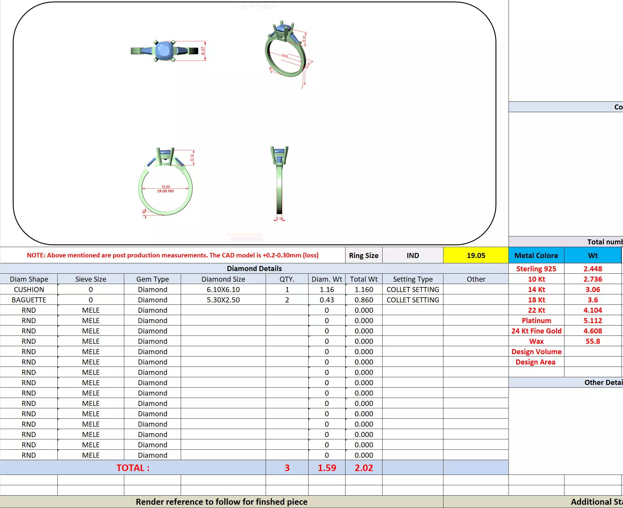 Three Stone Round and Taper Baguette Wedding Ring 3DM STL Video 3D print model_13