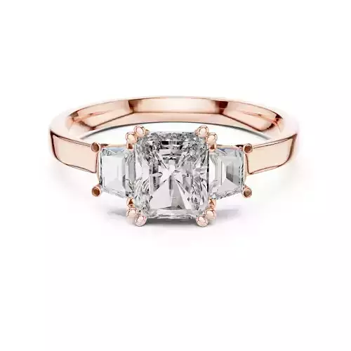Three Stone Radiant Trapezoid Diamond Wedding Ring 3DM STL Video 3D print model