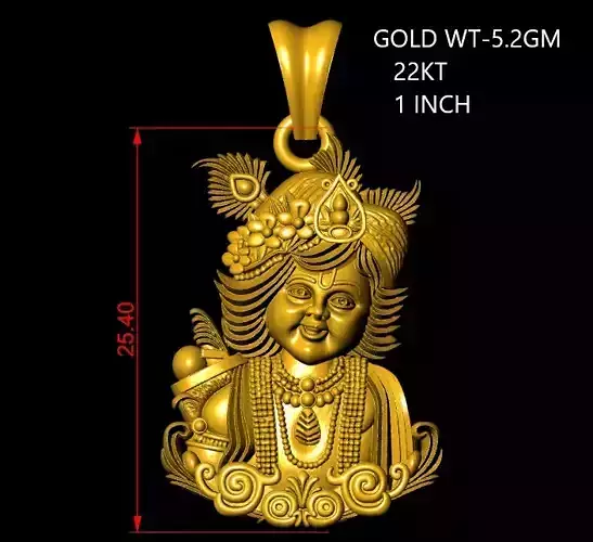 22KT Gold Krishna Pendant