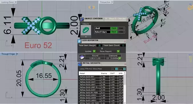 Rose Gold Diamond stl 3dm Ring XO Model jr00202
