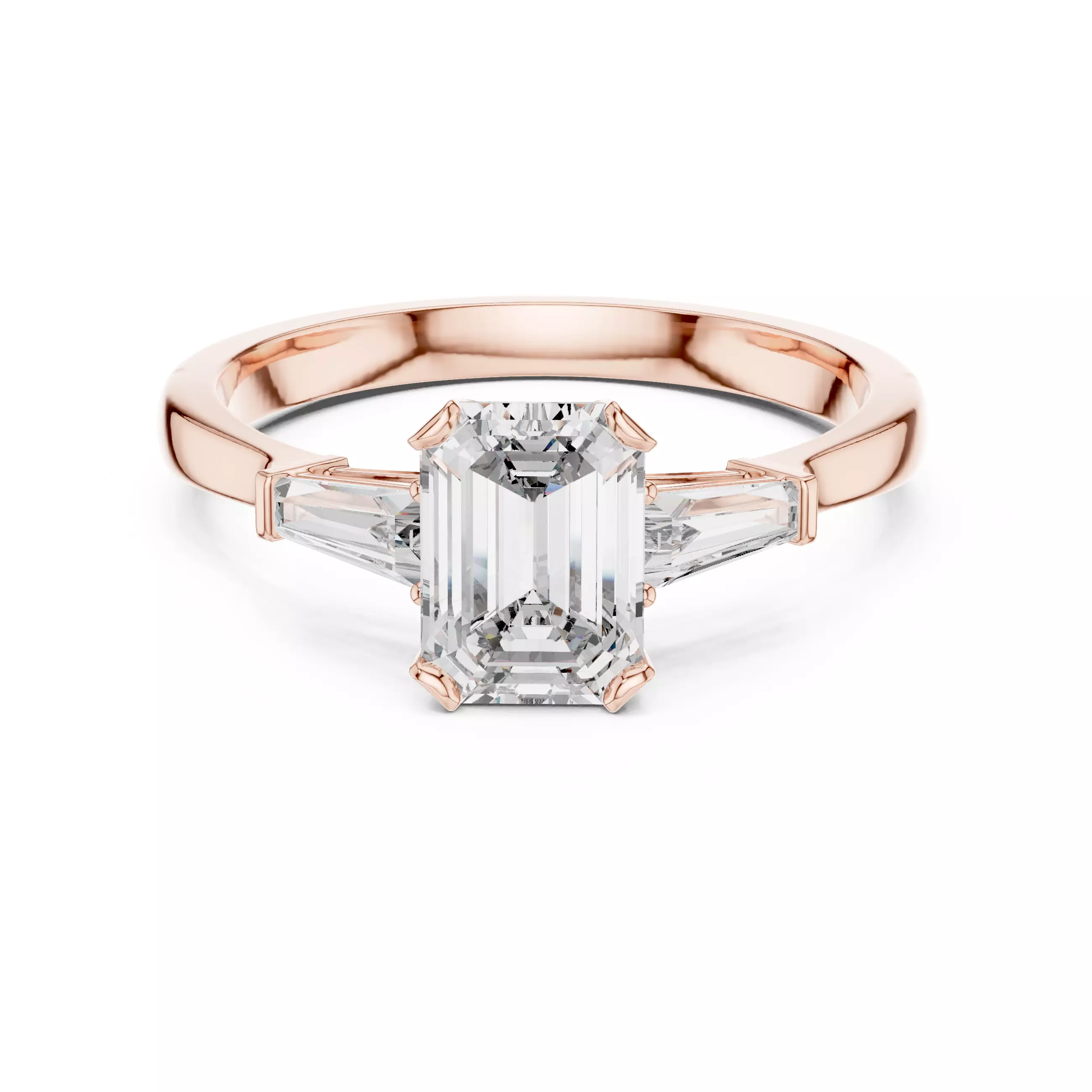 Three Stone Emerald and Taper Baguette Diamond Ring Files Video 3D print model