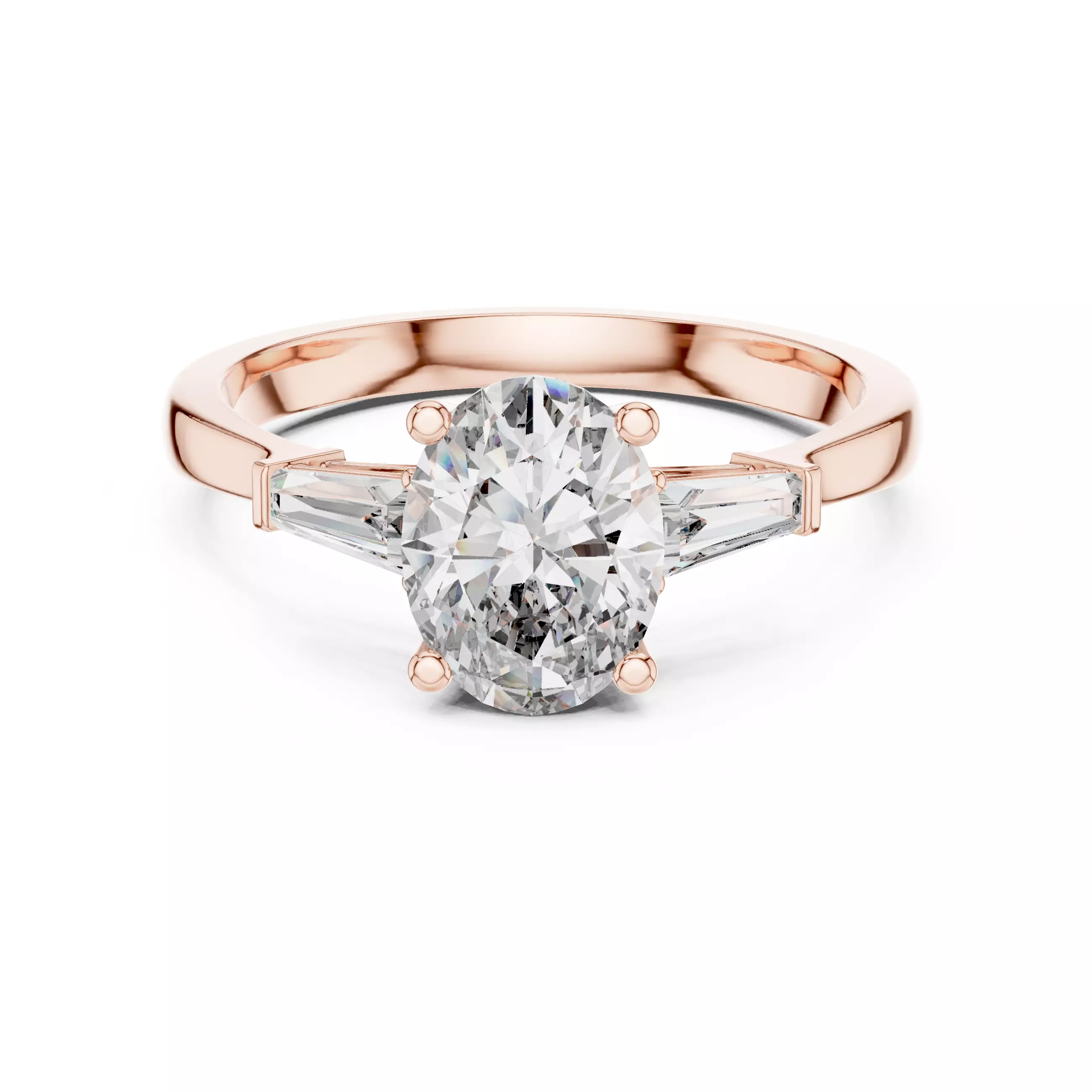 Three Stone Oval and Taper Baguette Wedding Ring 3DM STL Video 3D print model