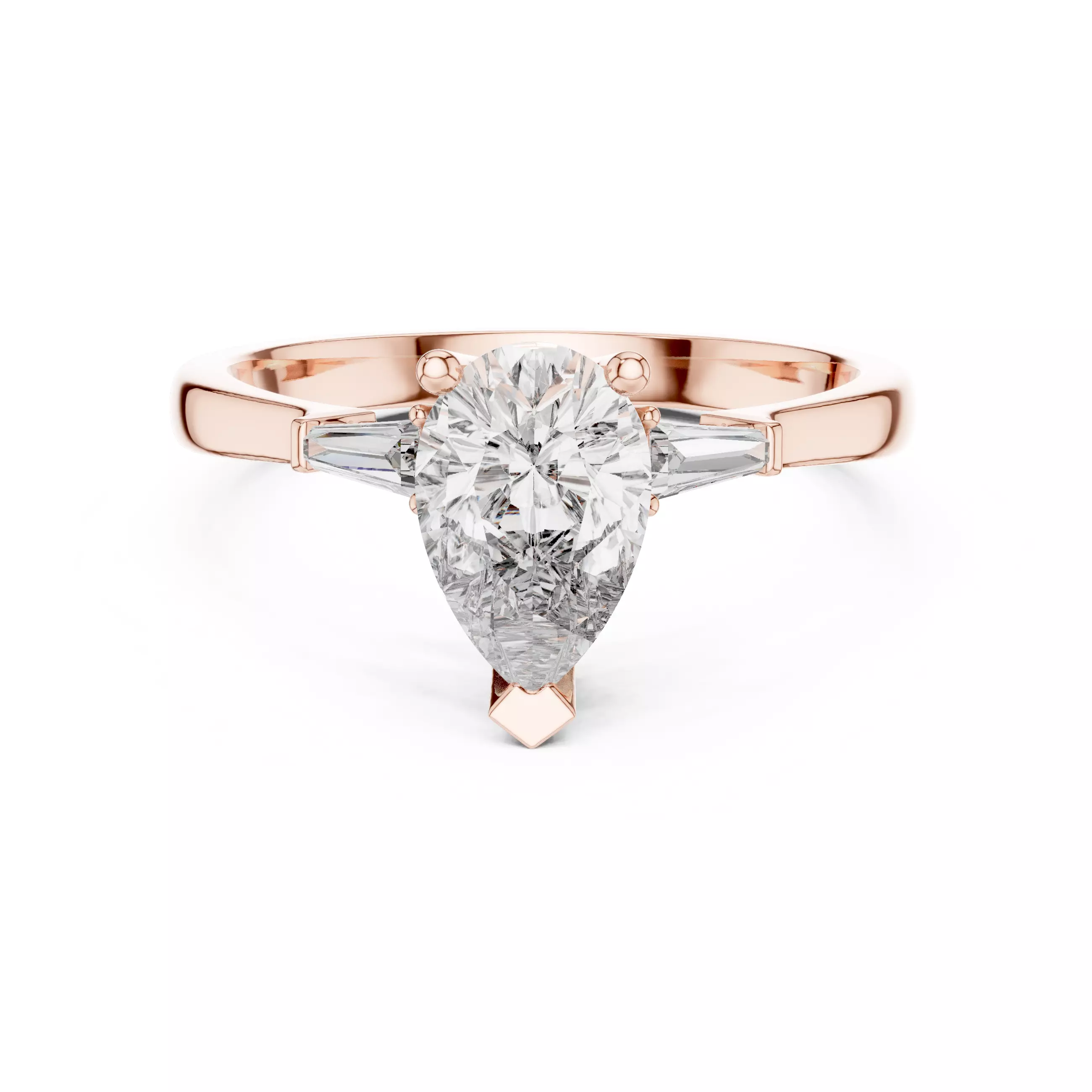 Three Stone Pear and taper Baguette Wedding Ring 3DM STL Video 3D print model