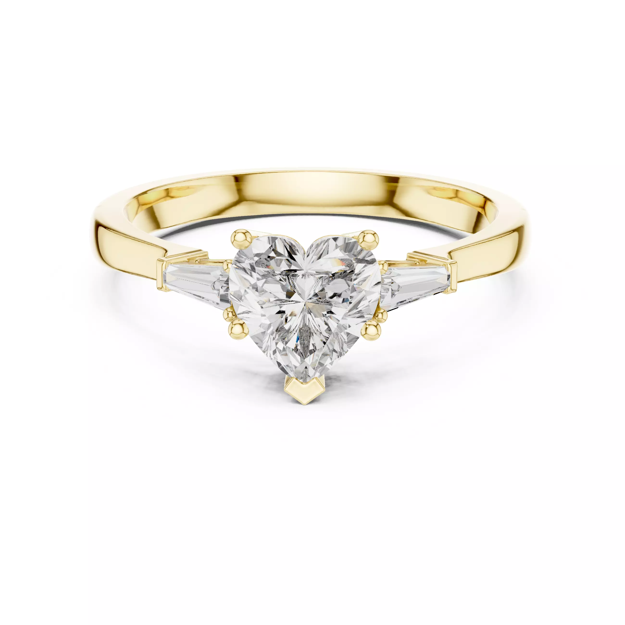 Three Stone Heart and Taper Baguette Wedding Ring 3DM STL Video 3D print model_1