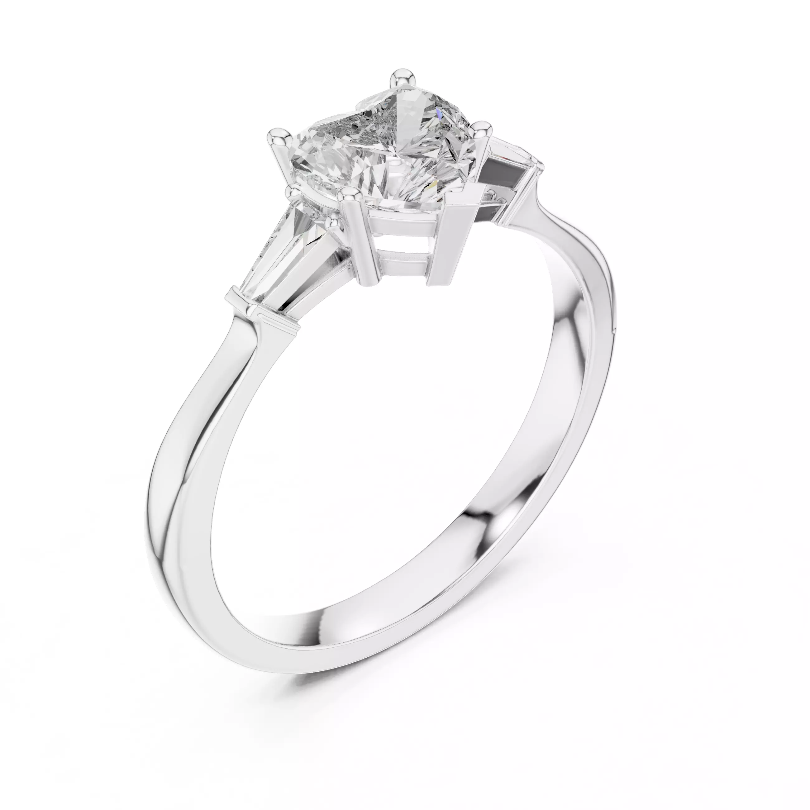 Three Stone Heart and Taper Baguette Wedding Ring 3DM STL Video 3D print model_10