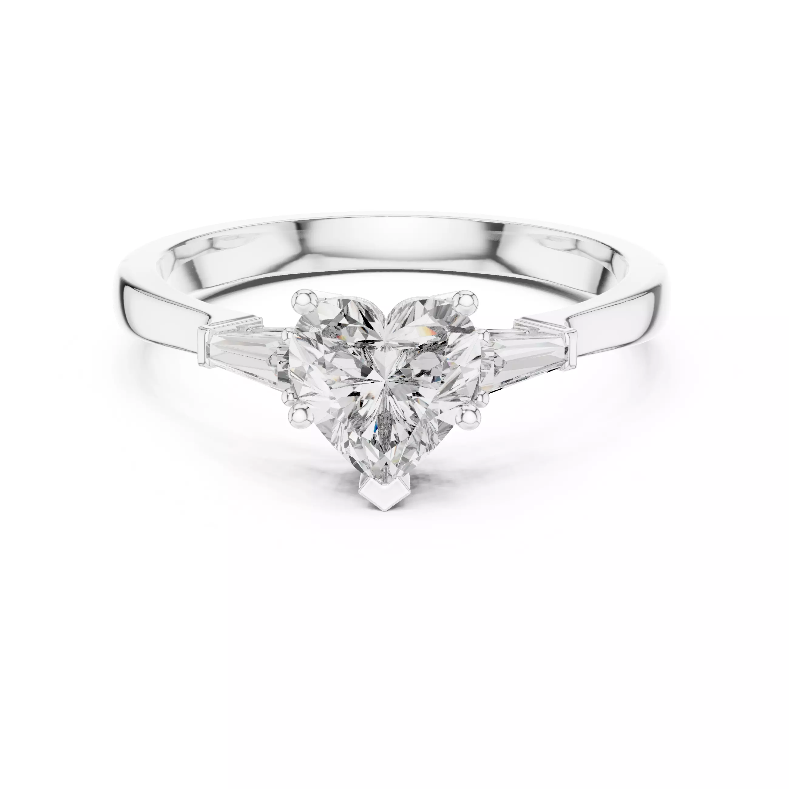 Three Stone Heart and Taper Baguette Wedding Ring 3DM STL Video 3D print model_2