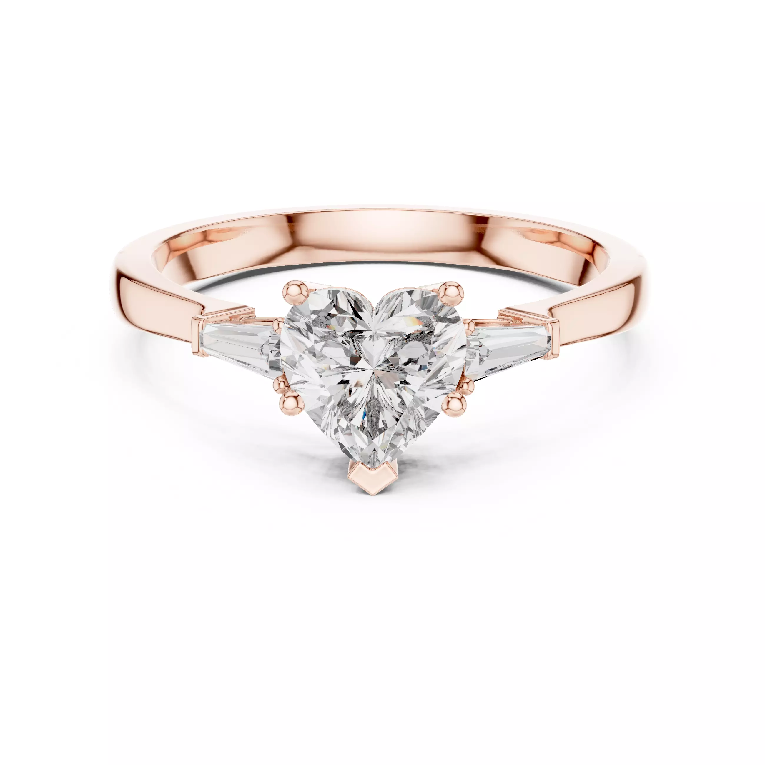 Three Stone Heart and Taper Baguette Wedding Ring 3DM STL Video 3D print model_0