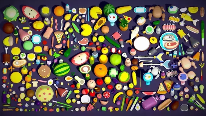 Food Pack - 310 Plus Foods Mega Pack - Low poly Veg - Non Veg Low-poly 3D model