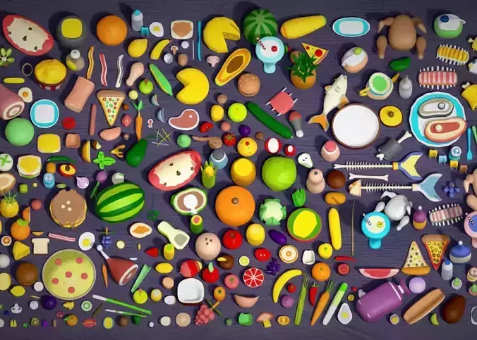 Food Pack - 310 Plus Foods Mega Pack - Low poly Veg - Non Veg Low-poly 3D model