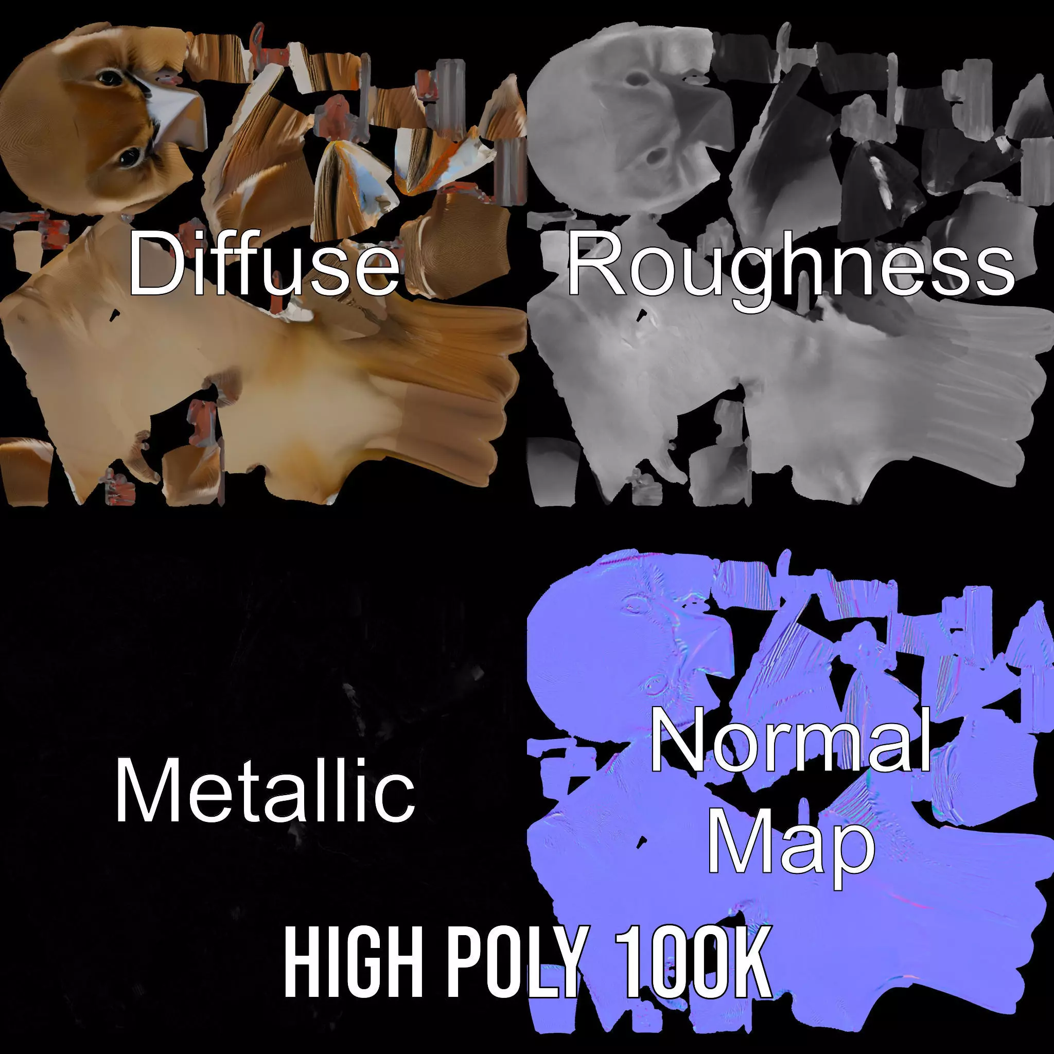 Golden Feathered Bird model pack Low-poly 3D model_4